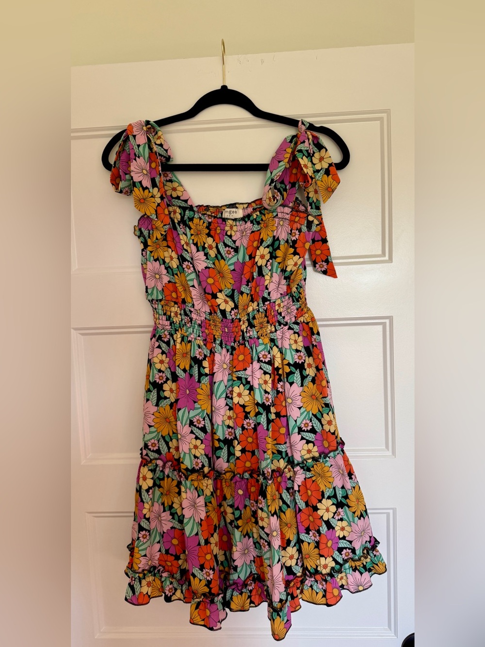 Women’s UMGEE Floral Tie-Shoulder Smocked Dress - Black Multi - Size Small